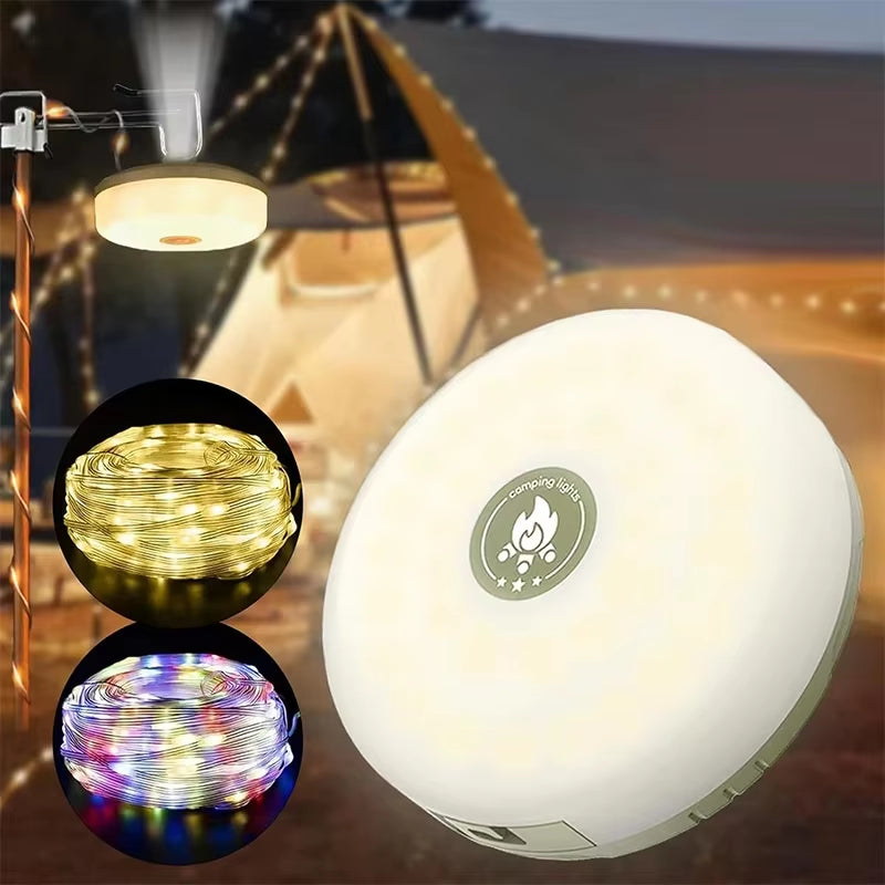 4-In-1 Camping Light LED Reel String Lights Outdoor USB Camping Lamp Recyclable LED Night Light for Garden Tent Room Decor